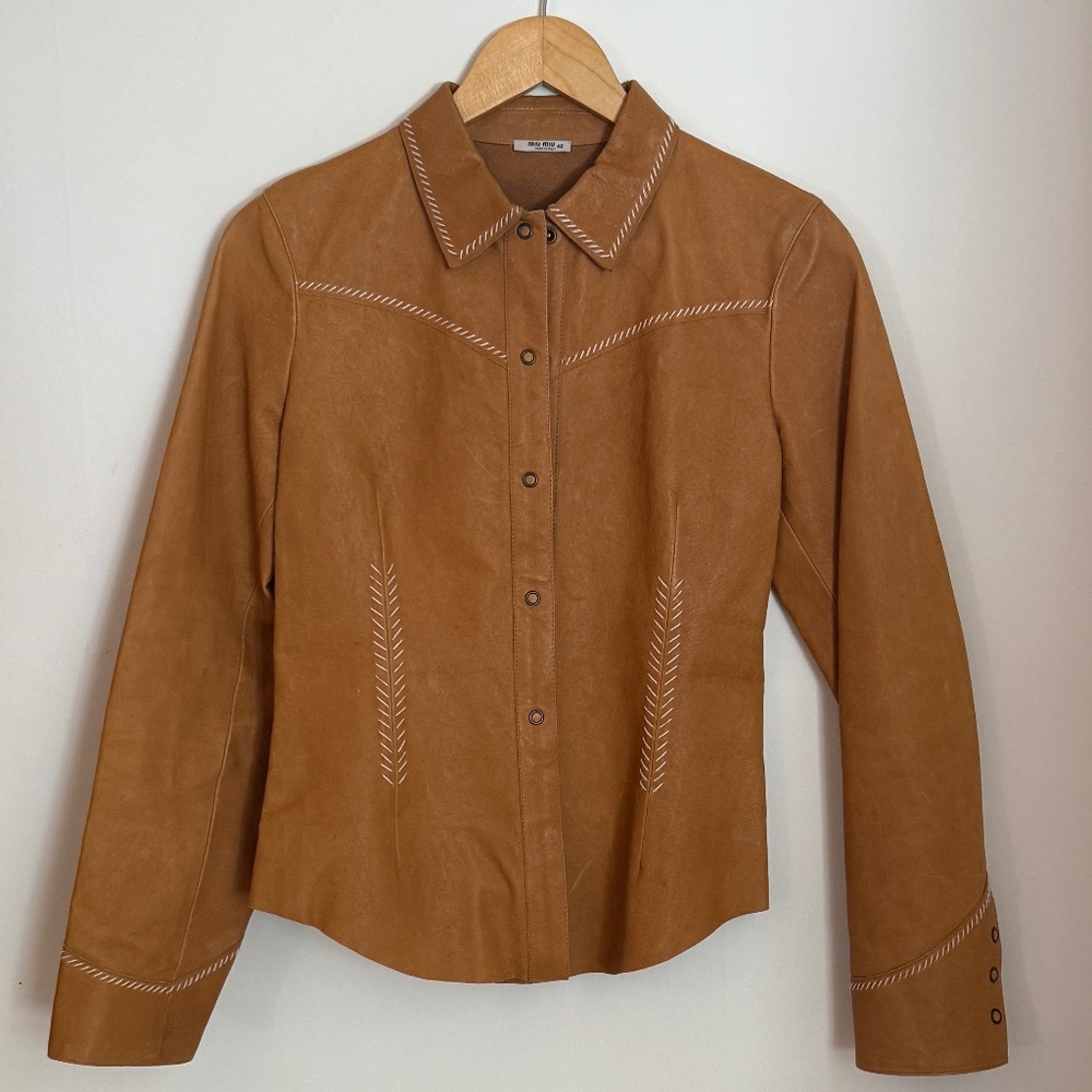 Vintage Miu Miu Leather Snap Pearl Jacket